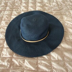 Banana Republic Navy Straw Sun Hat with Tan Accent Band